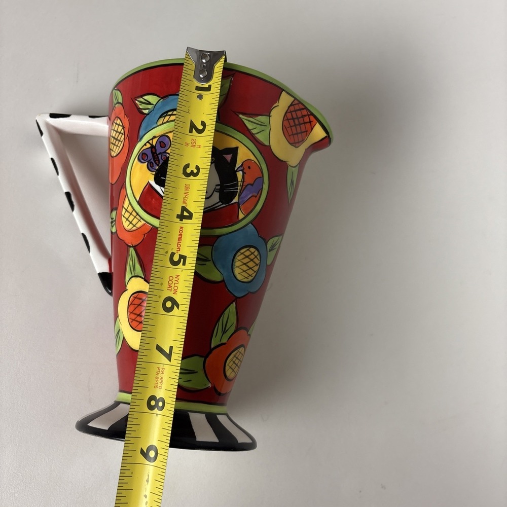 Catzilla Pedestal Pitcher By Candace Reiter Colorful Artsy Flowers Cat Design - Picture 12 of 14